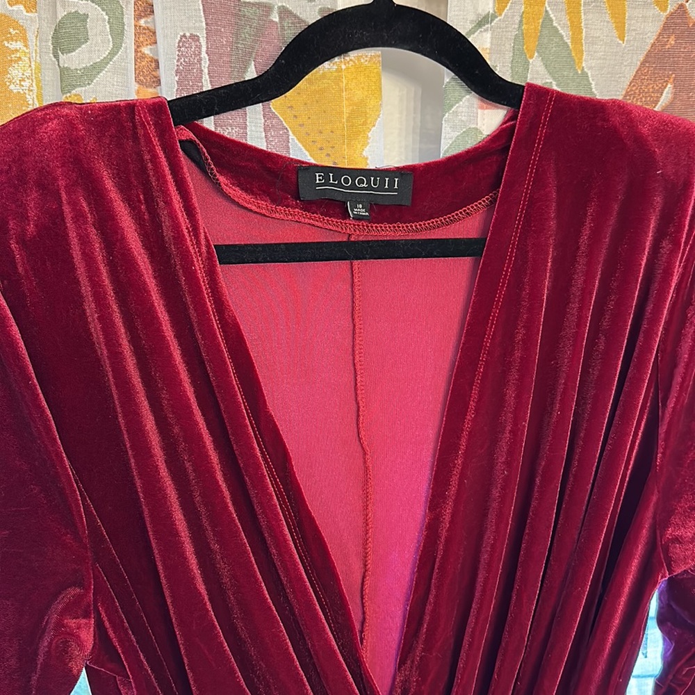 Eloquii Red Velvet Wrap Midi Dress - Long Sleeve - Picture 3 of 4